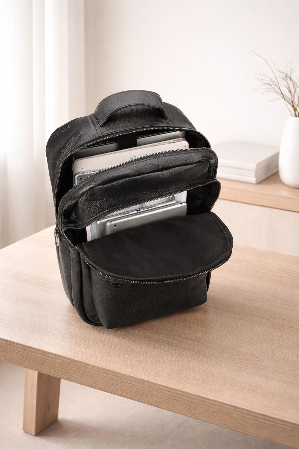 Black Leather-look Backpack detail photo 2