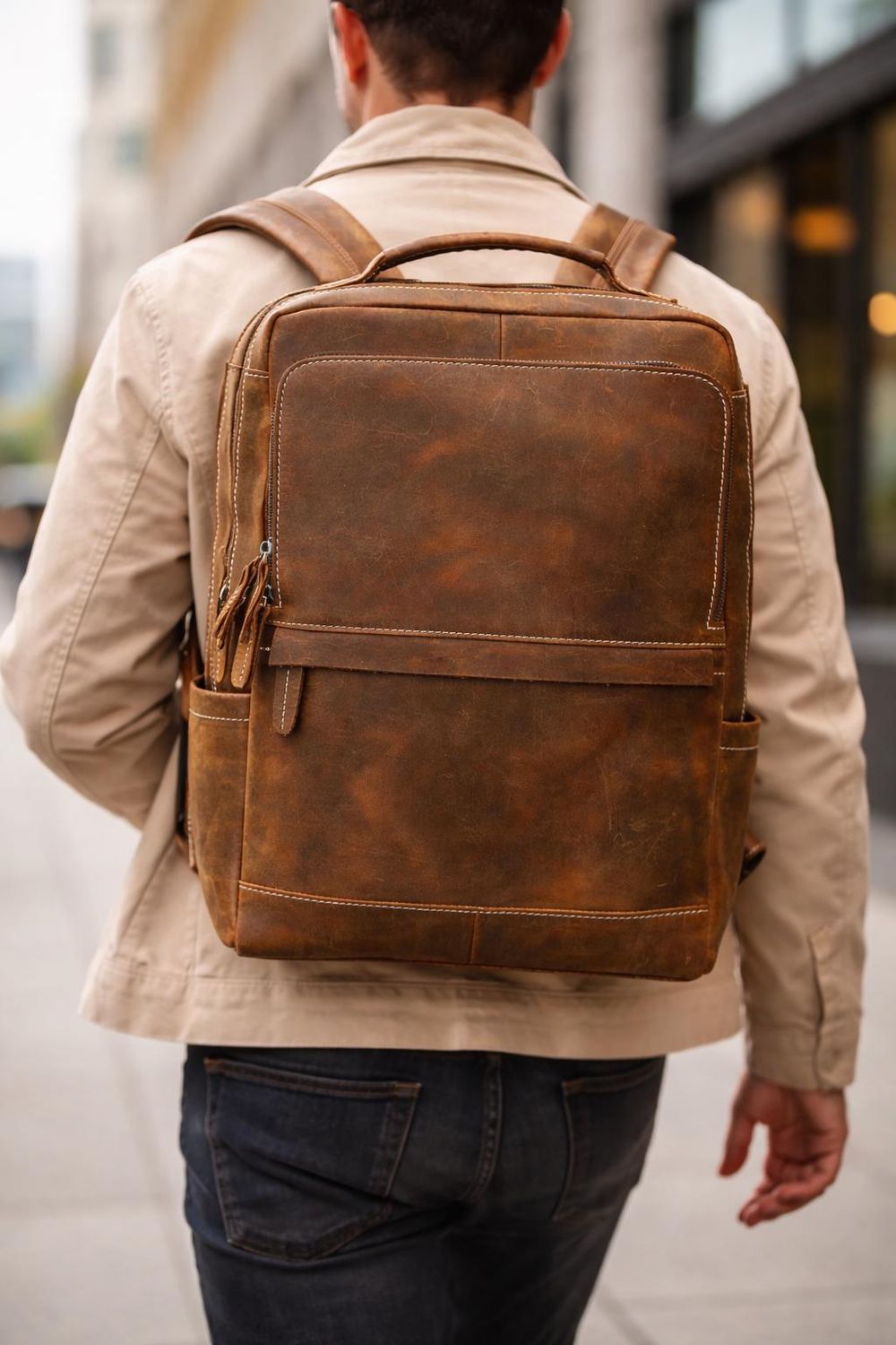 Casual Genuine Leather Men’s Backpack - Backpack from Tin Bucket Mercantile