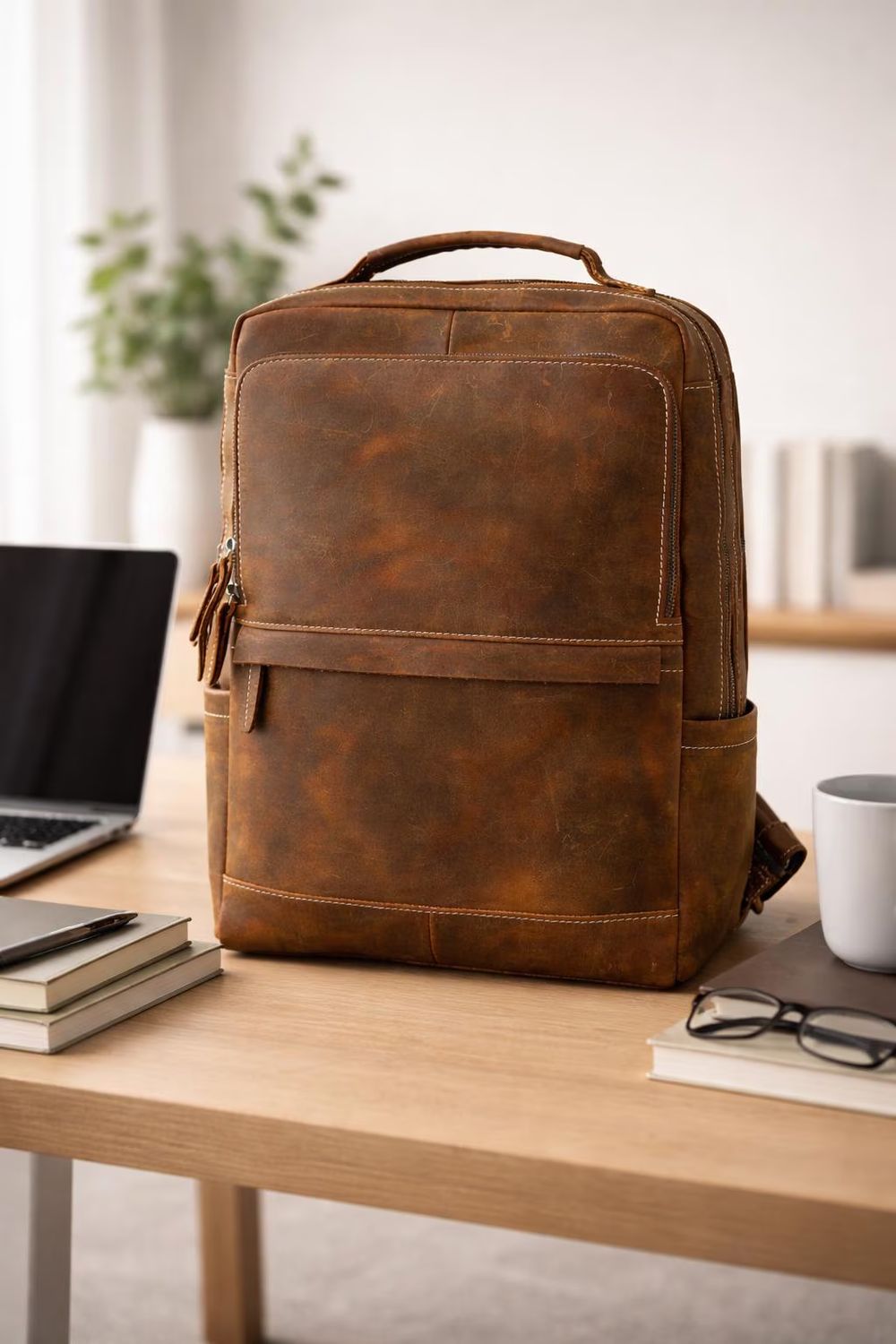 Casual Genuine Leather Men’s Backpack detail photo 2