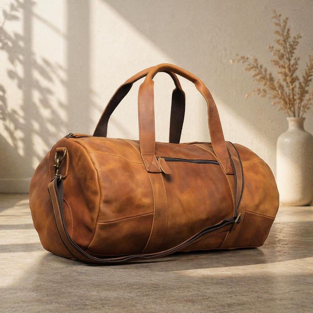 Cowhide Leather Duffel Weekender Bag – Men's - Travel Bag from Tin Bucket Mercantile