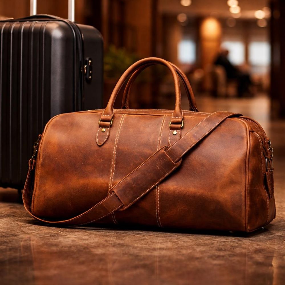 Crazy Horse Leather Duffel Bag detail photo 2