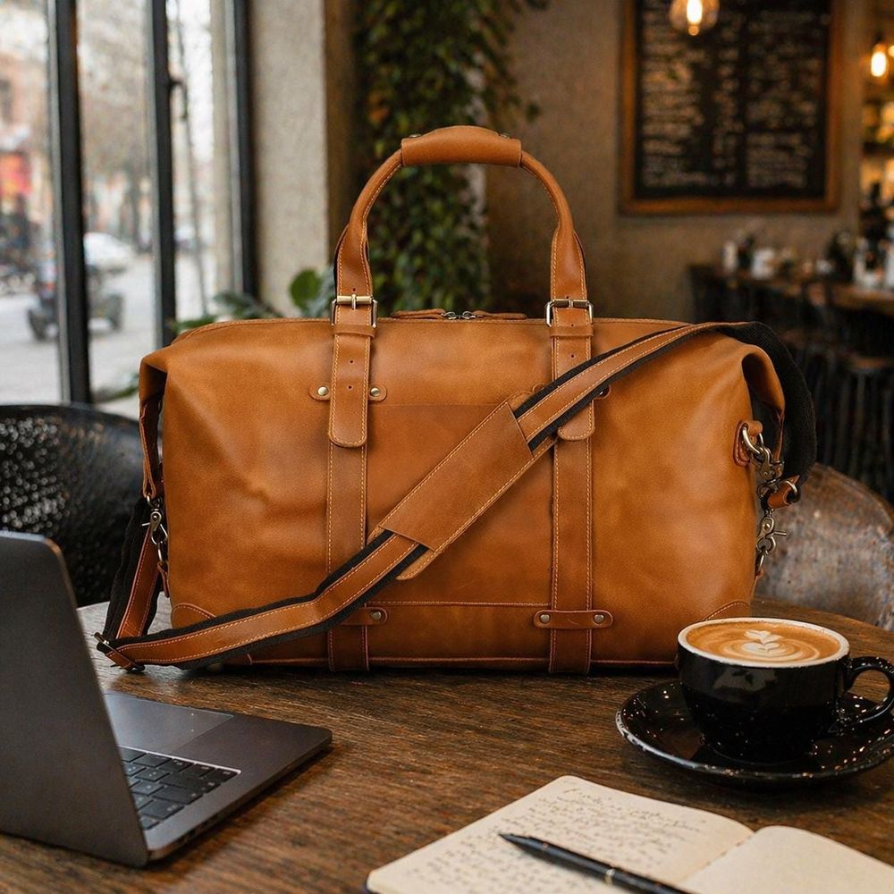 Genuine Crazy Horse Leather Men’s Travel Duffel detail photo 3