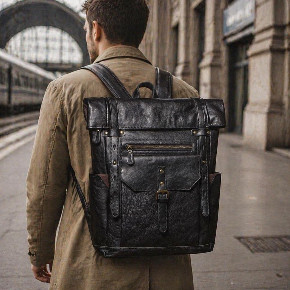 Genuine Leather Backpack detail photo 3