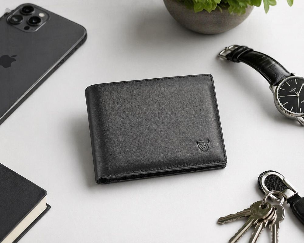 Genuine Leather Bifold Wallet – Classic Black detail photo 3