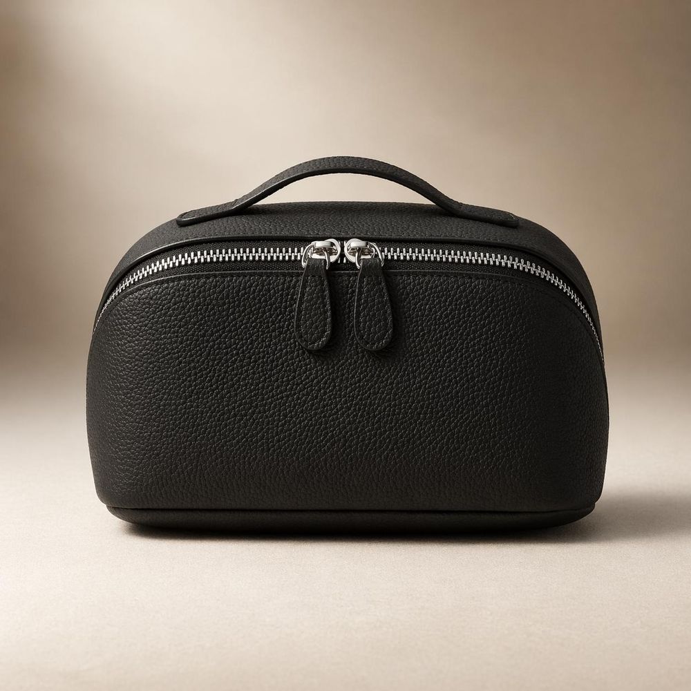 Genuine Leather Cosmetic Bag - Classic Design detail photo 2