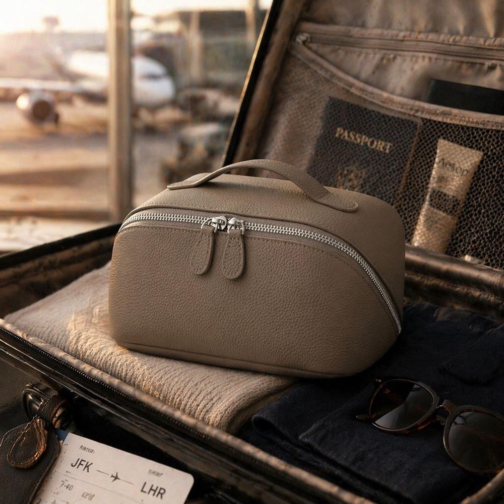 Genuine Leather Cosmetic Bag - Classic Design detail photo 3