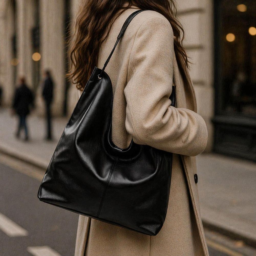 Genuine Leather Hobo Shoulder Bag – Large detail photo 4