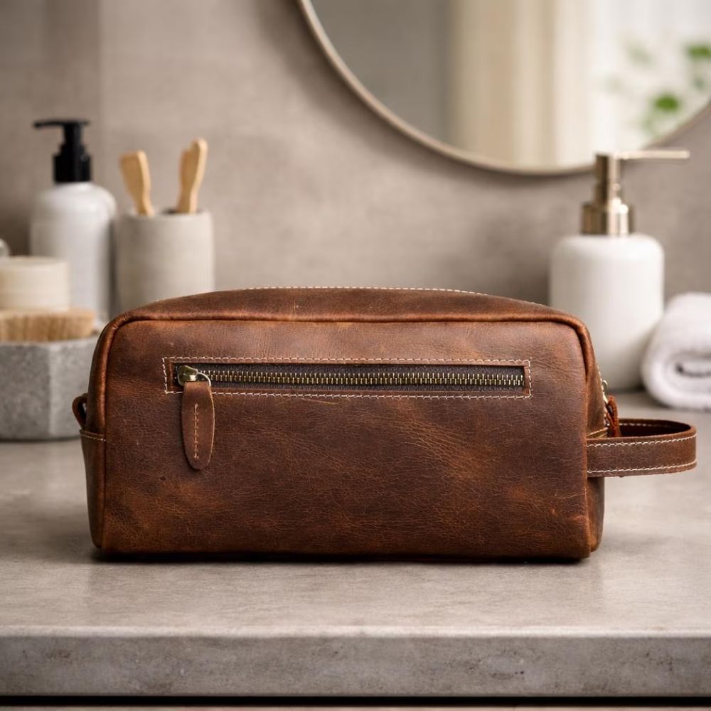 Genuine Leather Large Travel Toiletry Bag – - Cosmetic Bag from Tin Bucket Mercantile