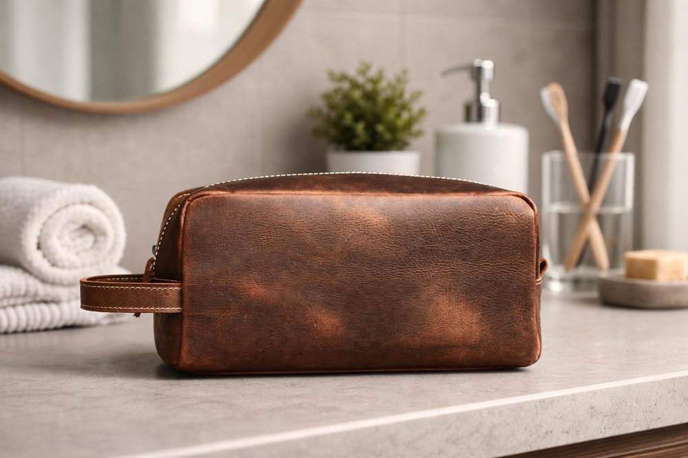 Genuine Leather Large Travel Toiletry Bag – detail photo 2