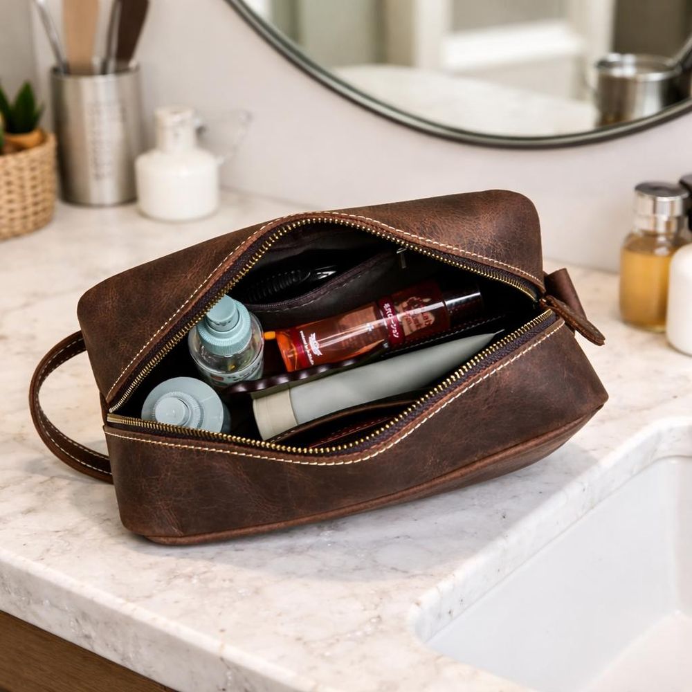 Genuine Leather Large Travel Toiletry Bag – detail photo 3