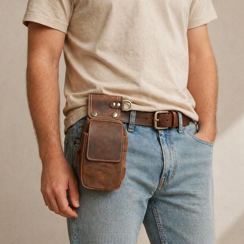 Genuine Leather Men’s Waist Bag detail photo 4