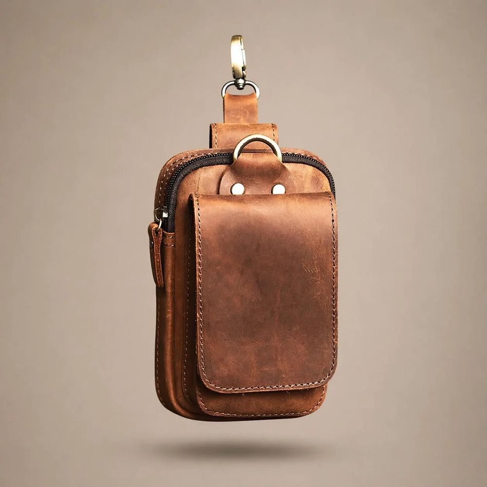 Genuine Leather Men’s Waist Bag, Cowhide Belt detail photo 4