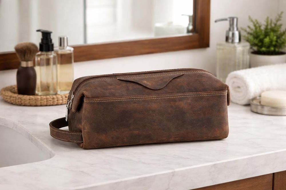 Genuine Leather Toiletry Bag – Men Women - Cosmetic Bag from Tin Bucket Mercantile
