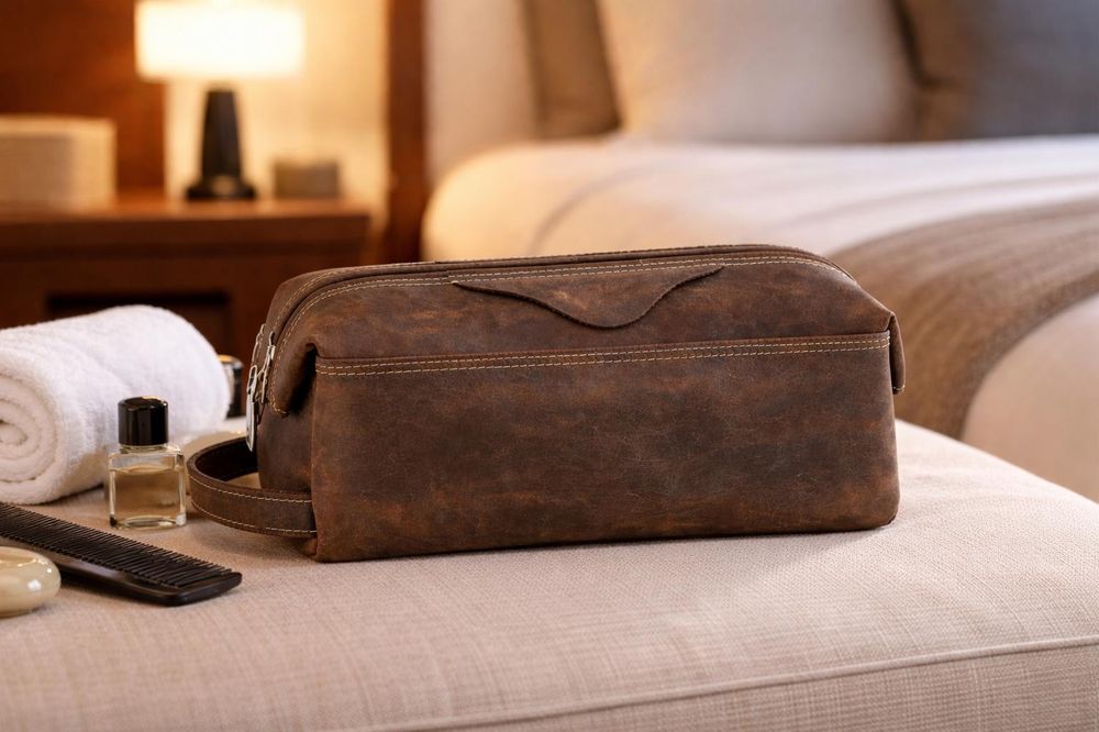 Genuine Leather Toiletry Bag – Men Women detail photo 4