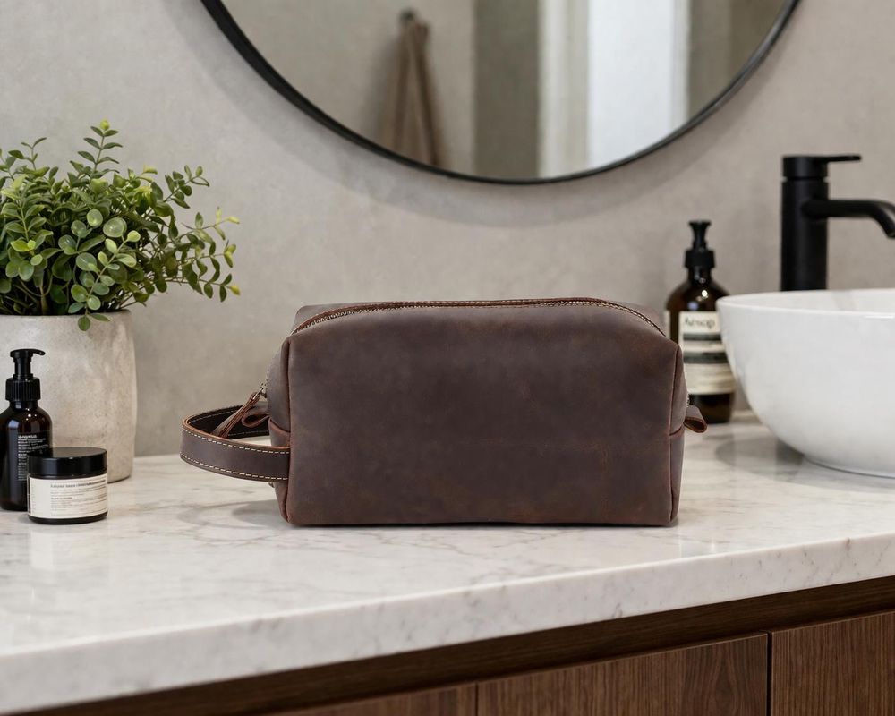 Genuine Leather Toiletry Bag – Retro Crazy - Cosmetic Bag from Tin Bucket Mercantile