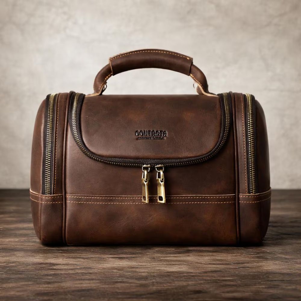 Genuine Leather Toiletry Bag – Retro Style detail photo 4