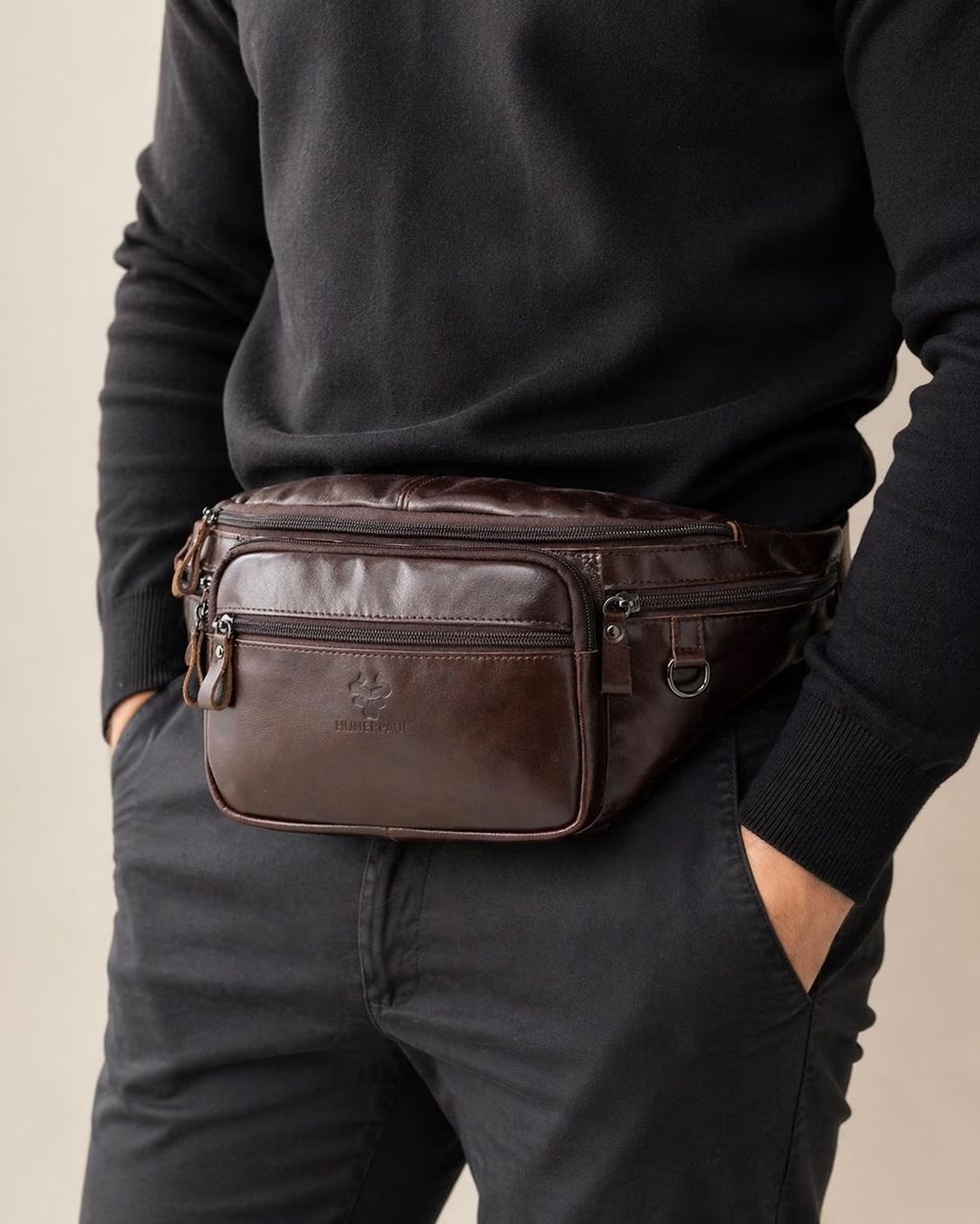 Genuine Leather Waist Bag, Casual Fanny detail photo 3