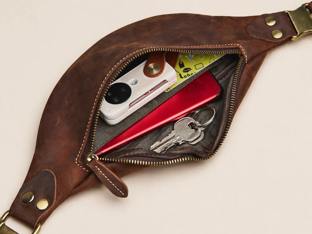 Genuine Leather Waist Bag, Retro Brown detail photo 3