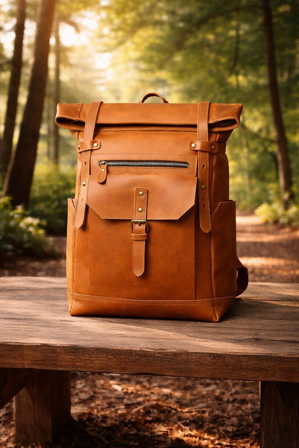 Handcrafted Crazy Horse Leather Men’s Backpack – detail photo 4