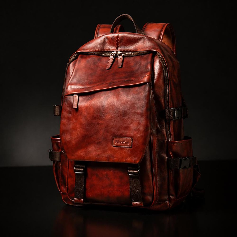 Handmade Brushed Cowhide Leather Backpack – Unisex detail photo 2