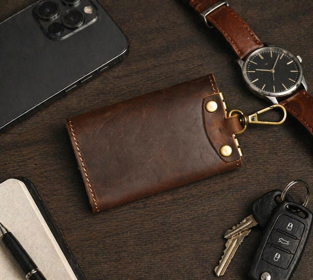 Handmade Retro Cowhide Key Wallet – Genuine detail photo 3