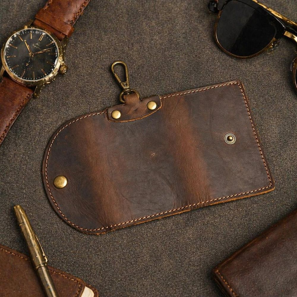 Handmade Retro Cowhide Key Wallet – Genuine detail photo 4