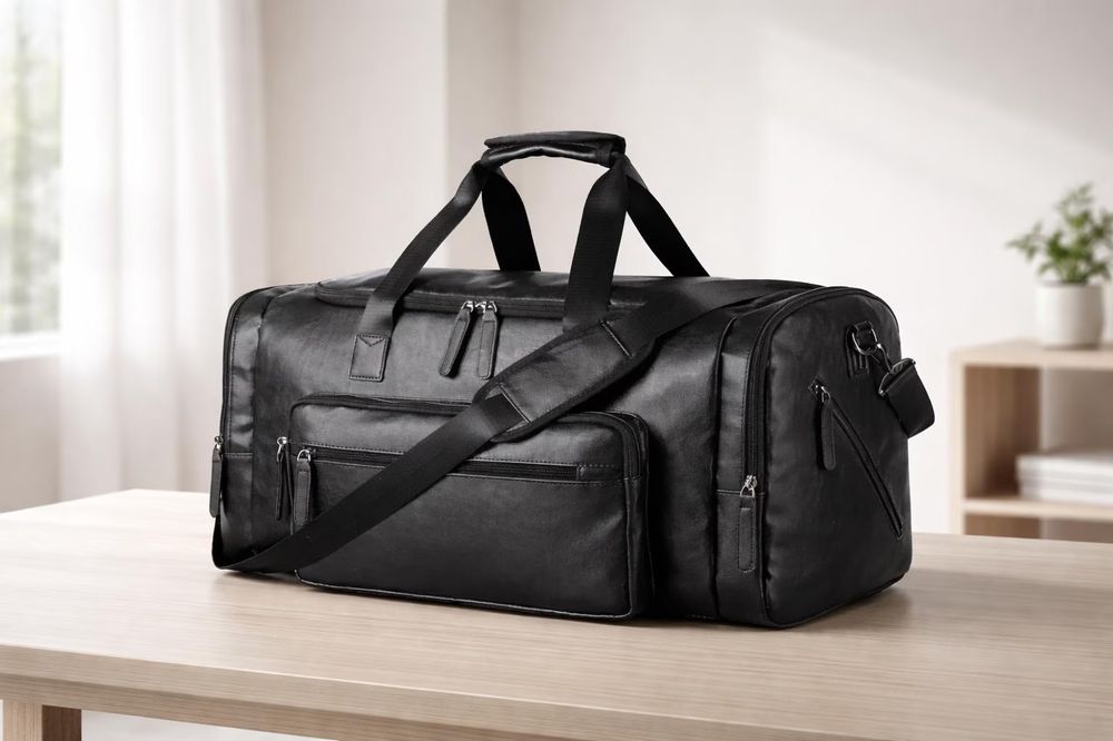 Large Men's Leather Travel Tote – Soft detail photo 2