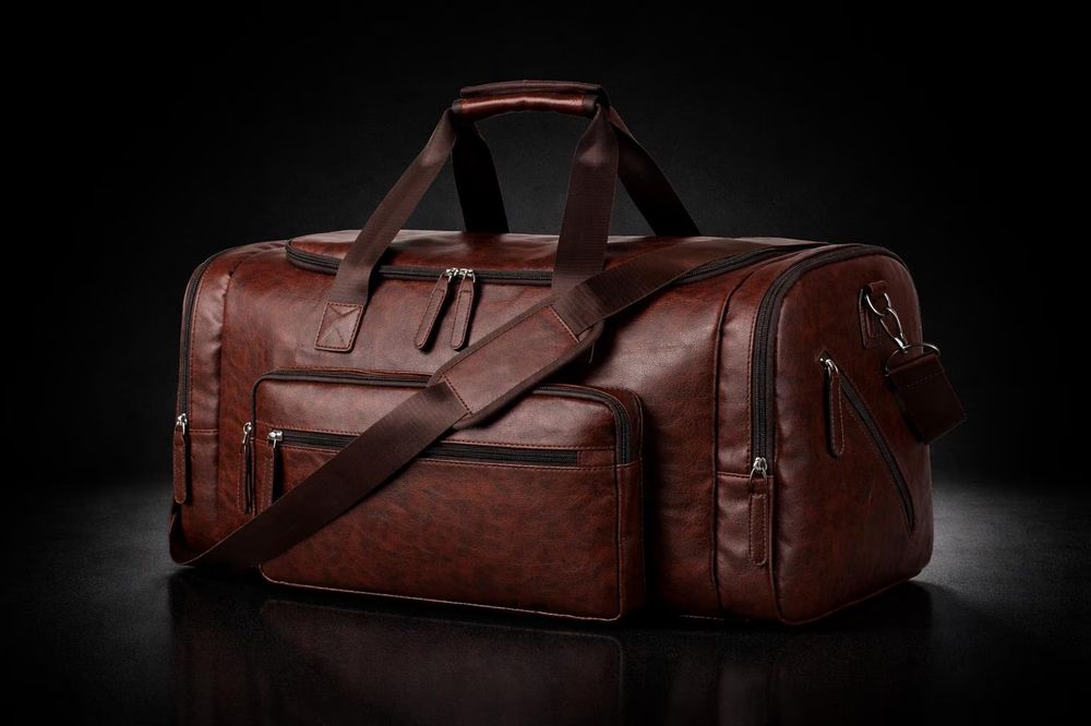 Large Men's Leather Travel Tote – Soft detail photo 3