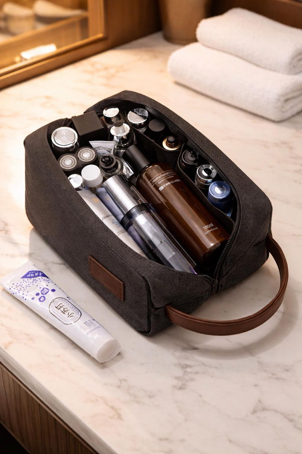 Leather Canvas Toiletry Bag detail photo 2