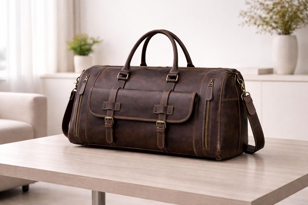 Leather Overnight Bag - Coffee detail photo 2