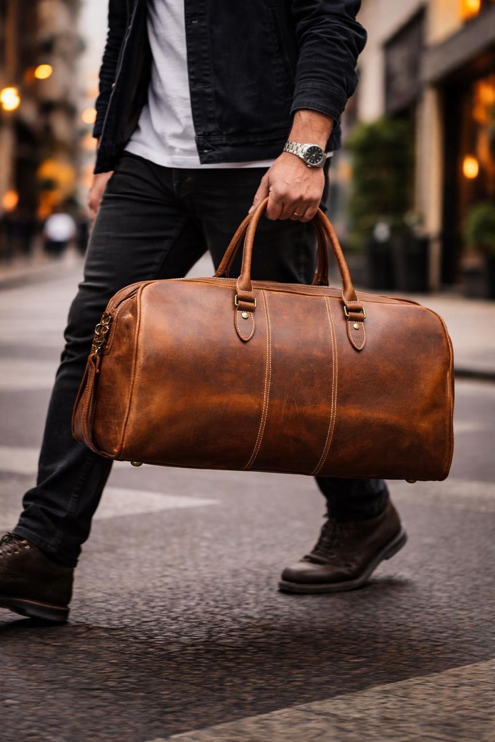 Leather Travel Tote – Crazy Horse Cowhide detail photo 4