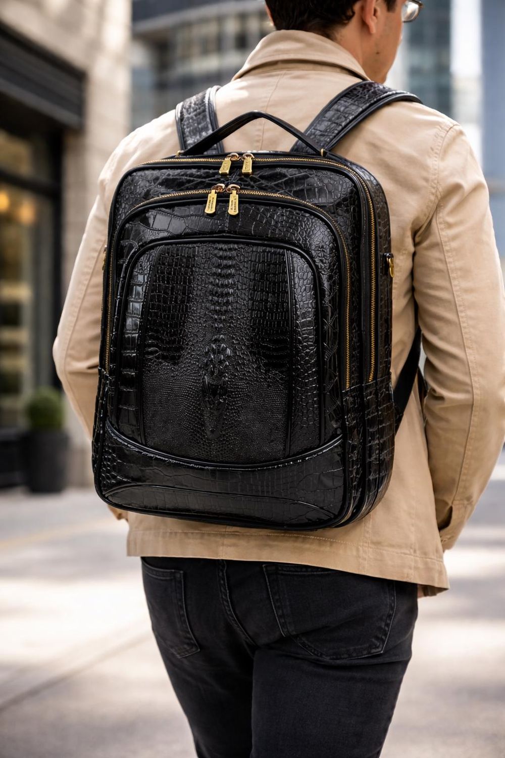 Luxury Crocodile Pattern Backpack detail photo 3