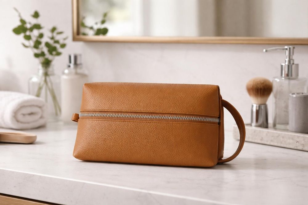 Luxury Leather Dopp Kit – Men's Travel detail photo 2