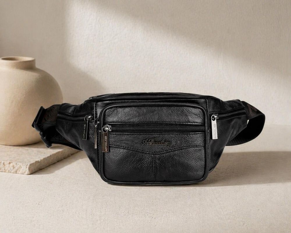 Men's Black PU Leather Waist Bag - Waist Bag from Tin Bucket Mercantile