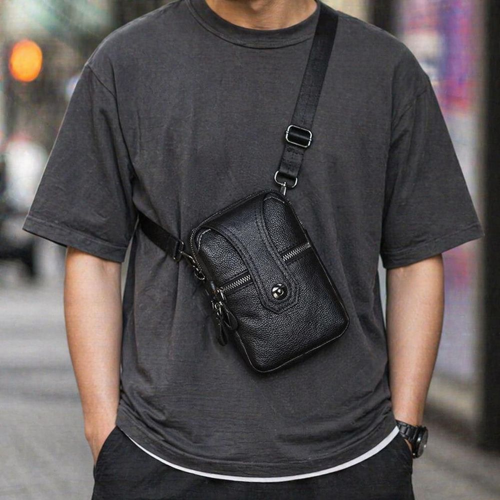 Men's Cowhide Leather Waist Bag detail photo 4