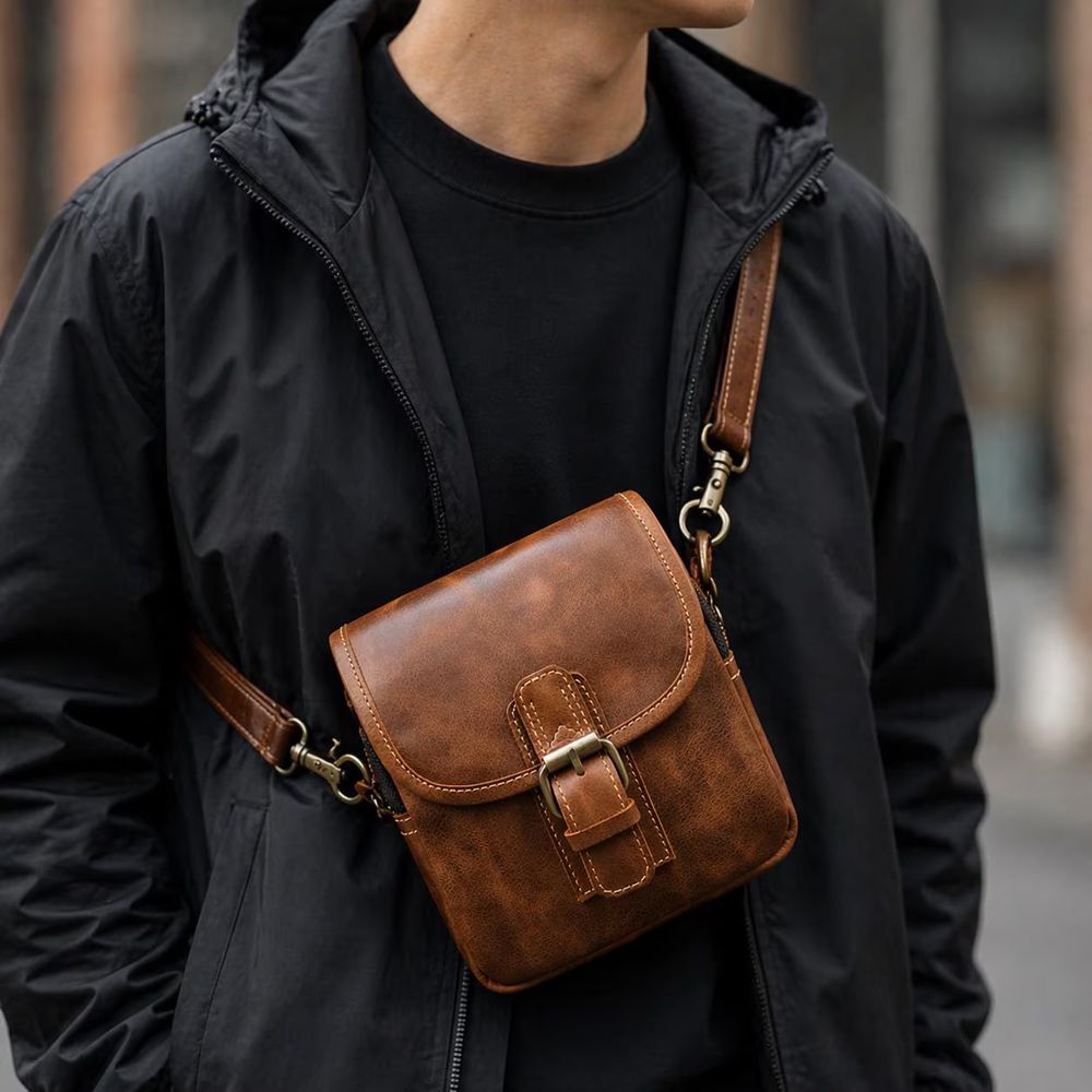 Men's Genuine Leather Crossbody Bag detail photo 3