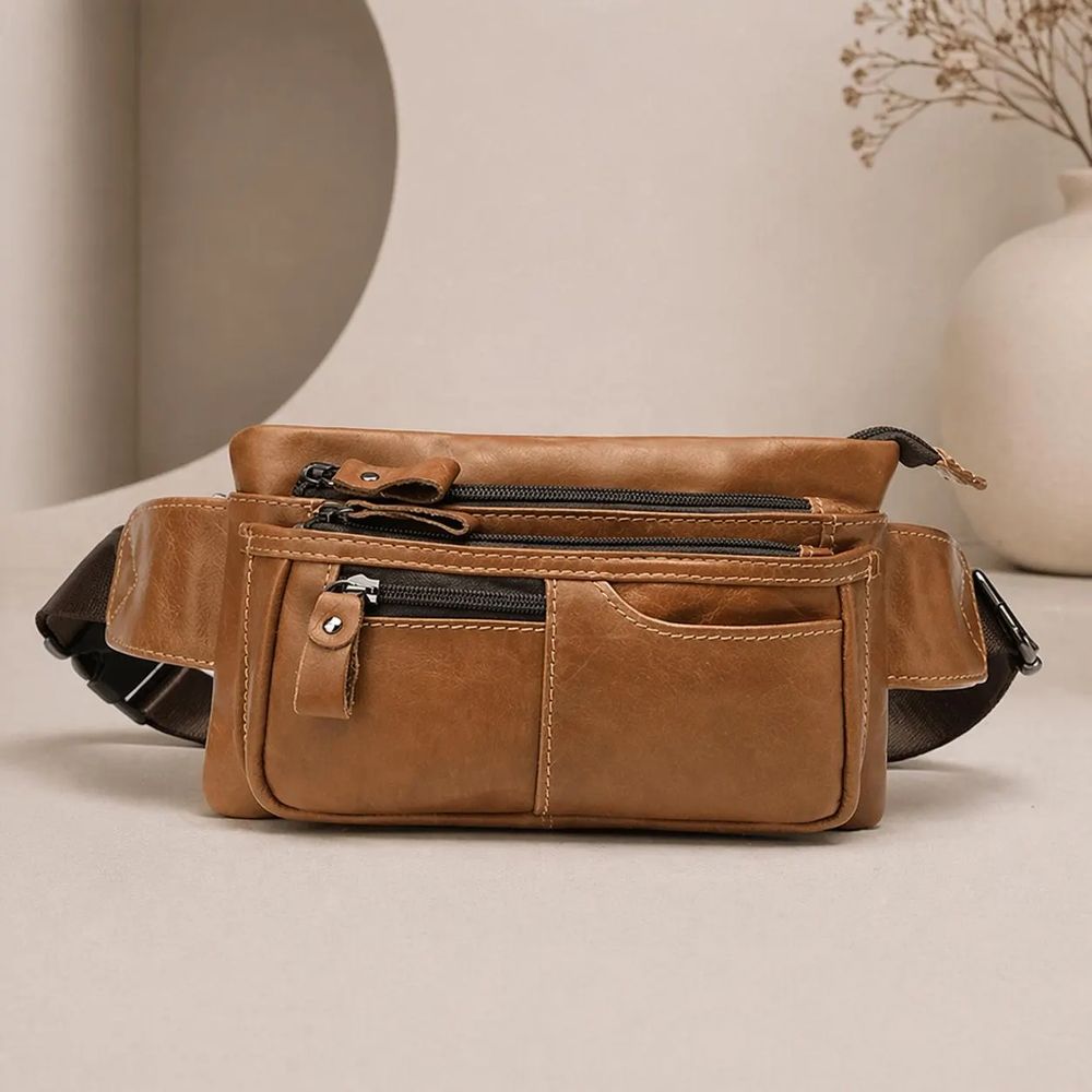 Men's Genuine Leather Waist Bag, Multi Pocket detail photo 3
