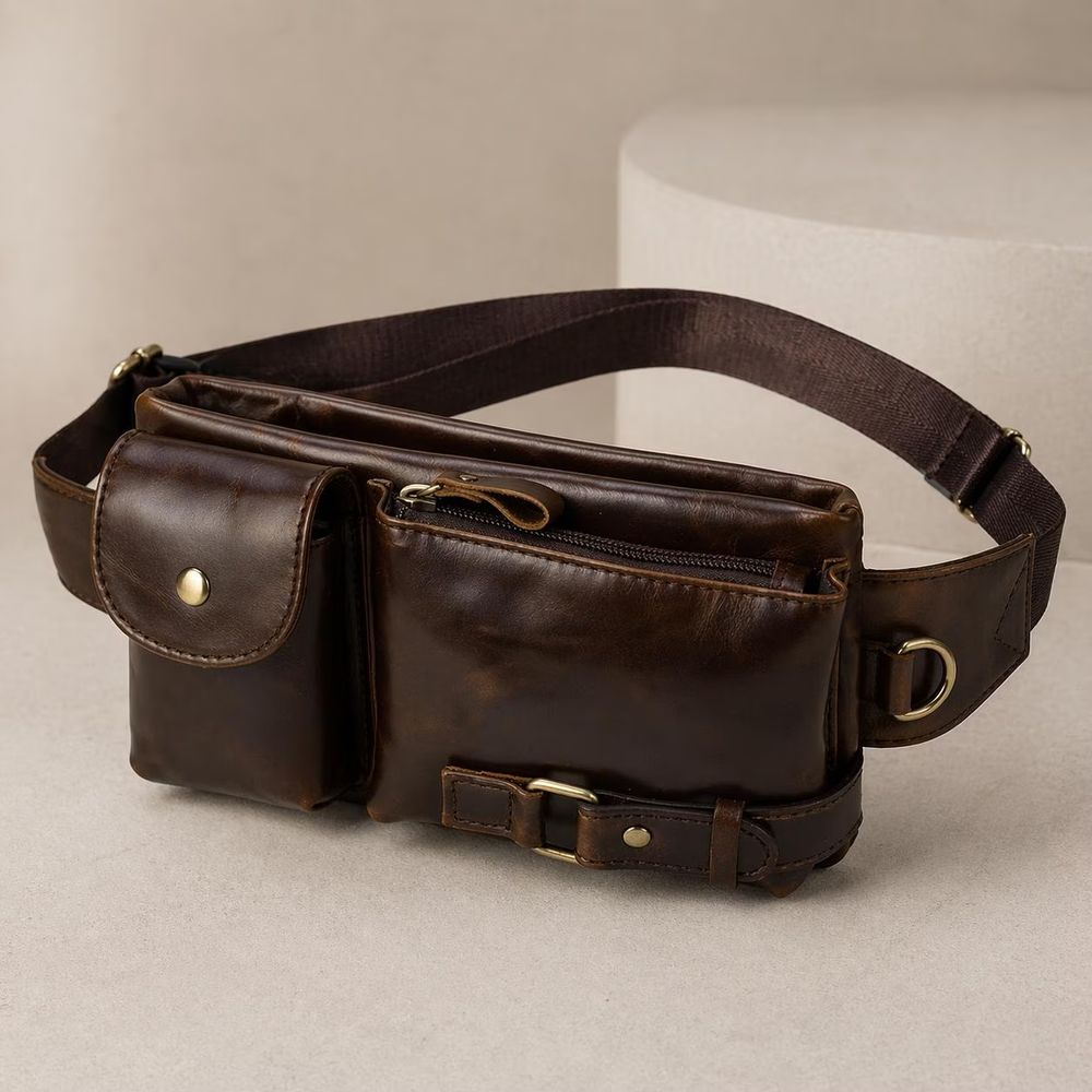 Men's Leather Waist Bag, Outdoor Belt detail photo 3