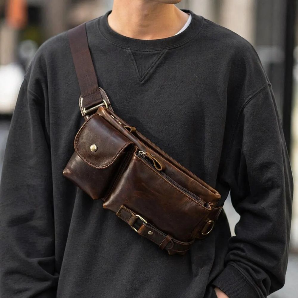 Men's Leather Waist Bag, Outdoor Belt detail photo 4