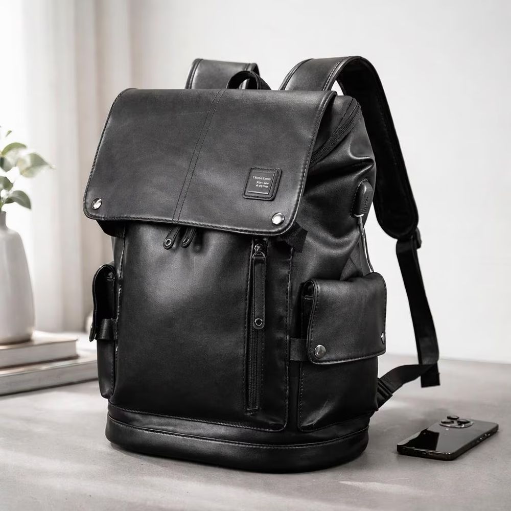 Men's Luxury Black Leather Backpack - Backpack from Tin Bucket Mercantile