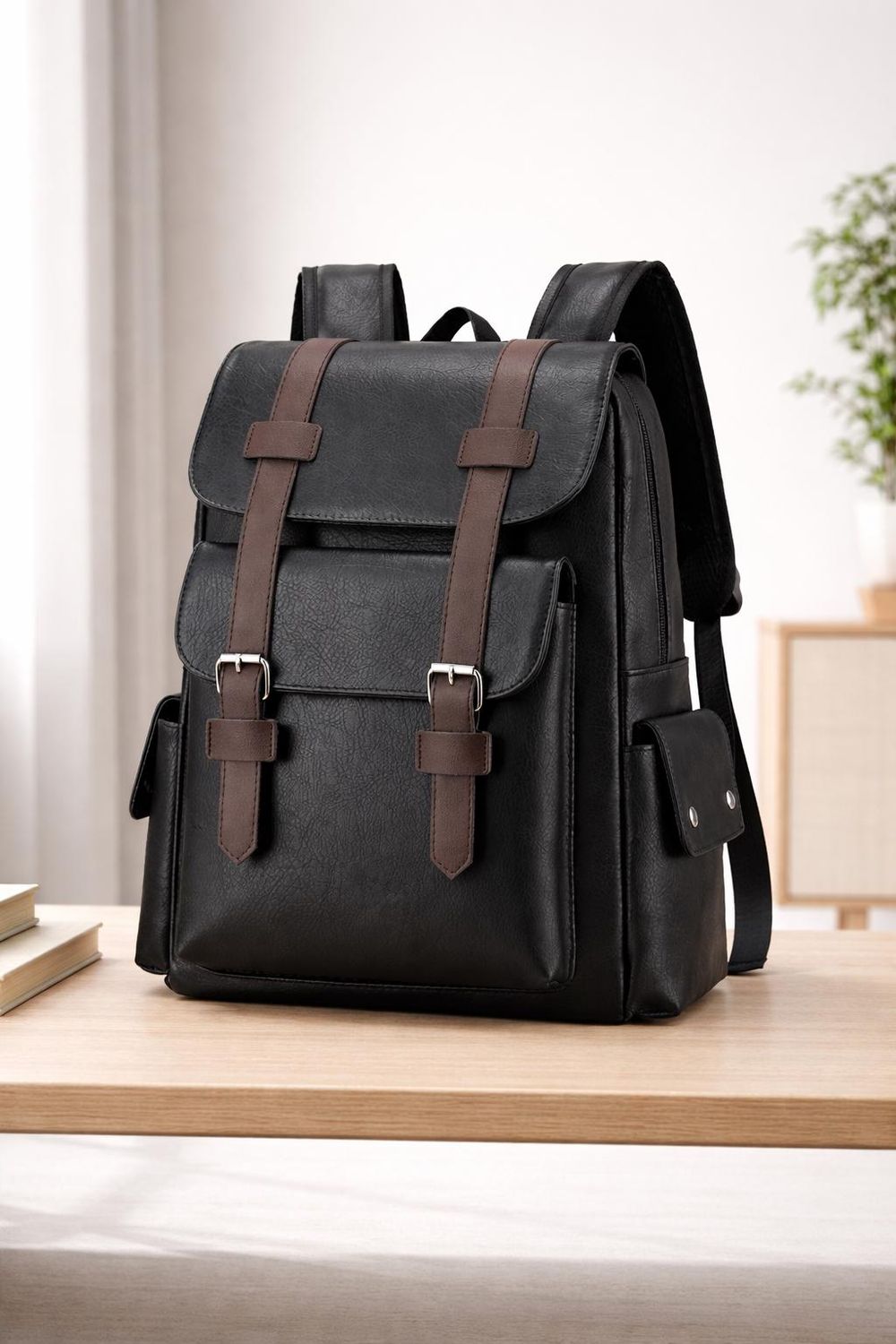 Men's PU Leather Laptop Backpack detail photo 2