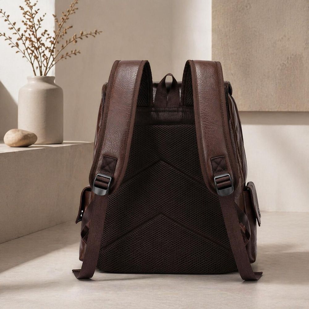 Men's PU Leather Laptop Backpack detail photo 4
