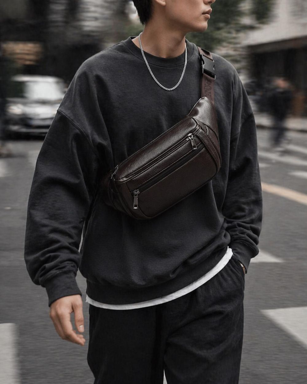 Men's PU Leather Retro Fanny Pack detail photo 3