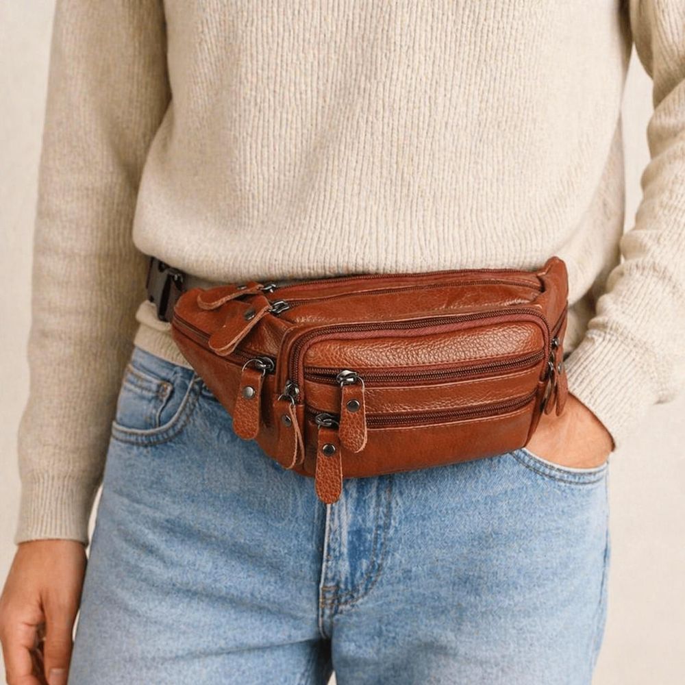 Men's PU Leather Waist Bag detail photo 4