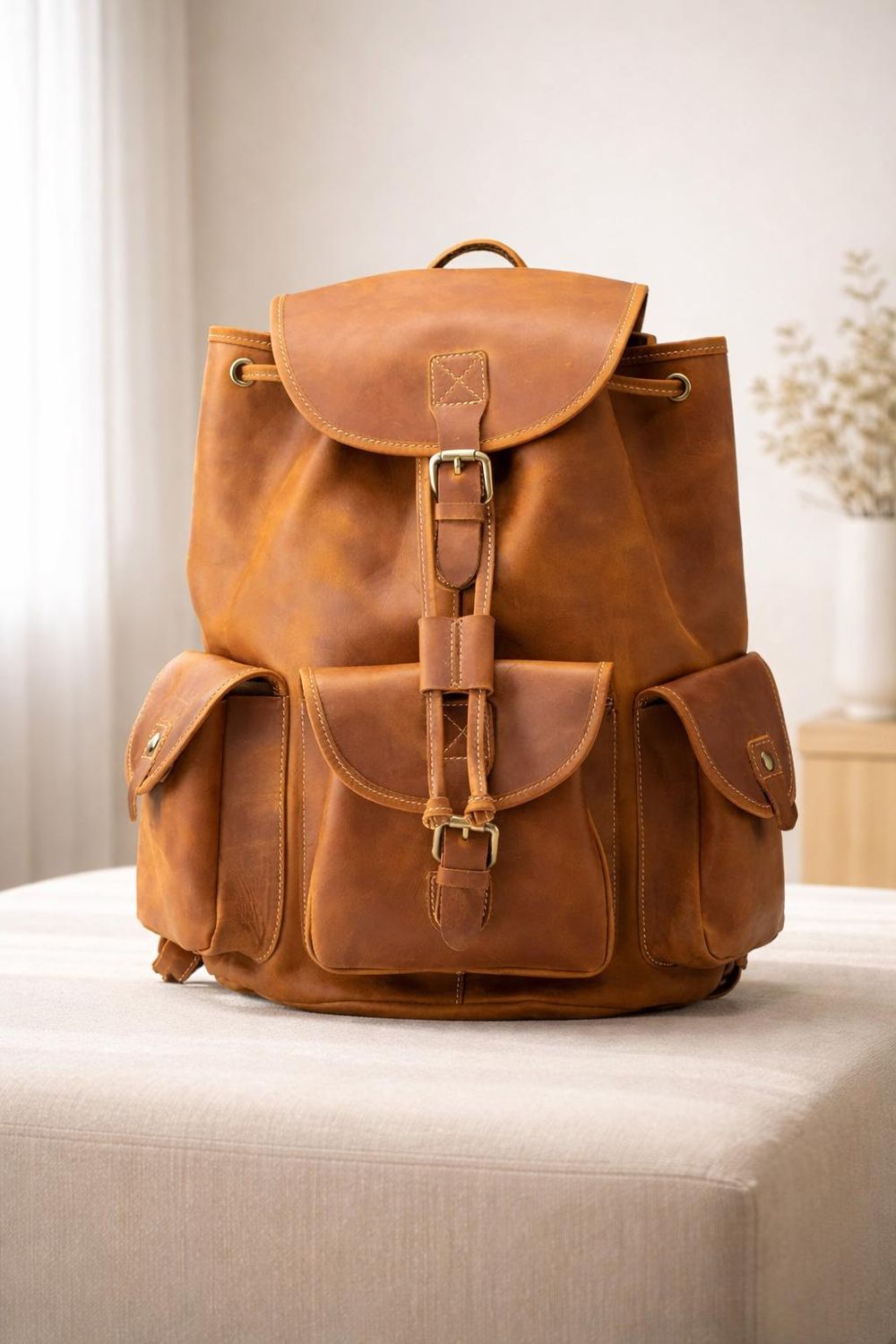 Men's Vintage Crazy Horse Leather Backpack - Backpack from Tin Bucket Mercantile