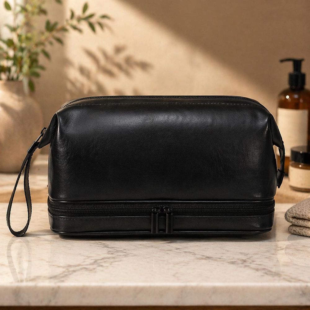 Men Travel Wash Bag – PU Leather detail photo 2