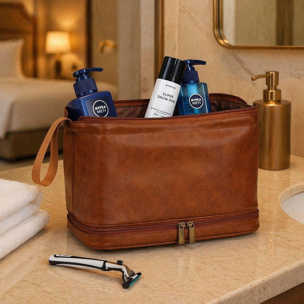 Men Travel Wash Bag – PU Leather detail photo 4