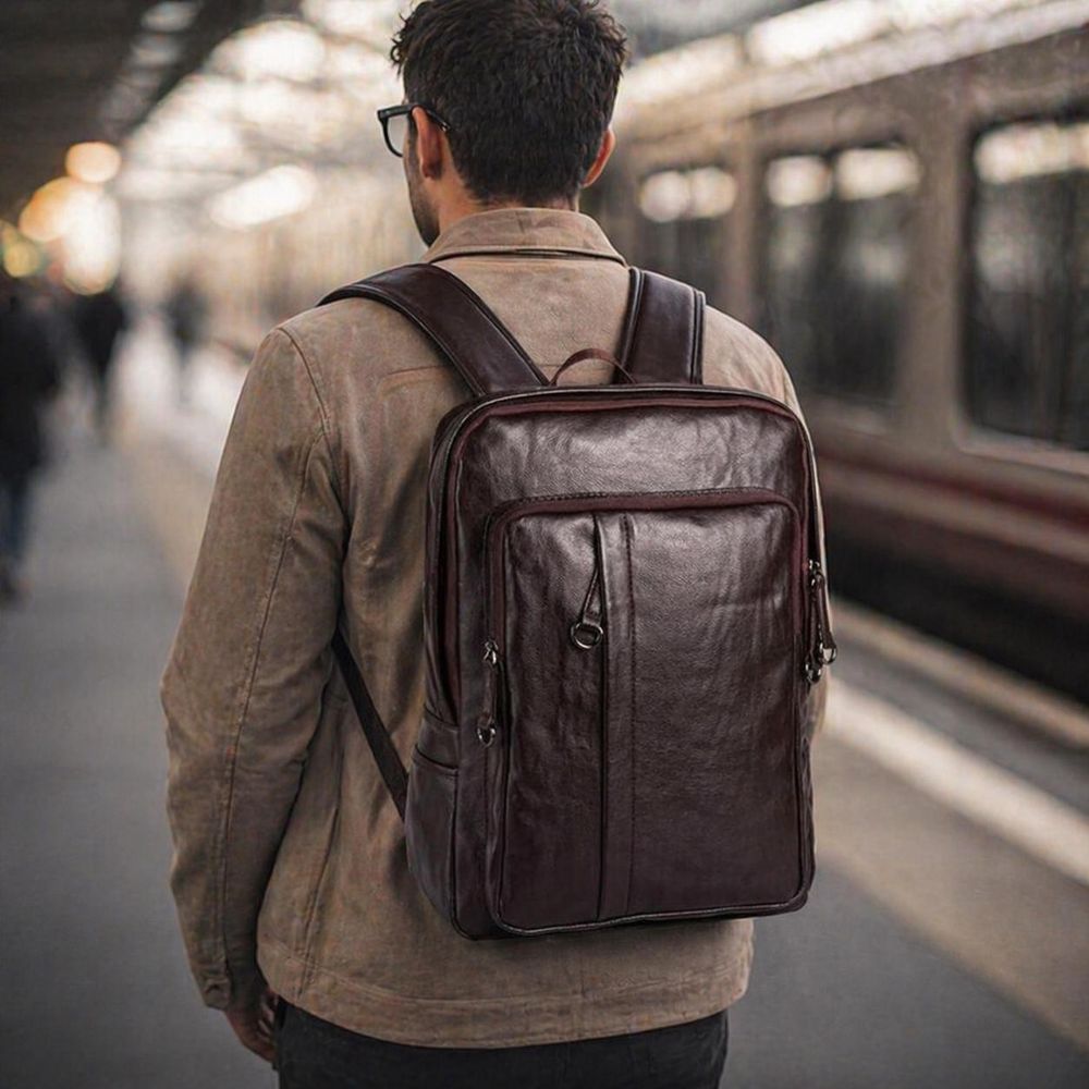 Men’s Genuine Leather Backpack detail photo 4