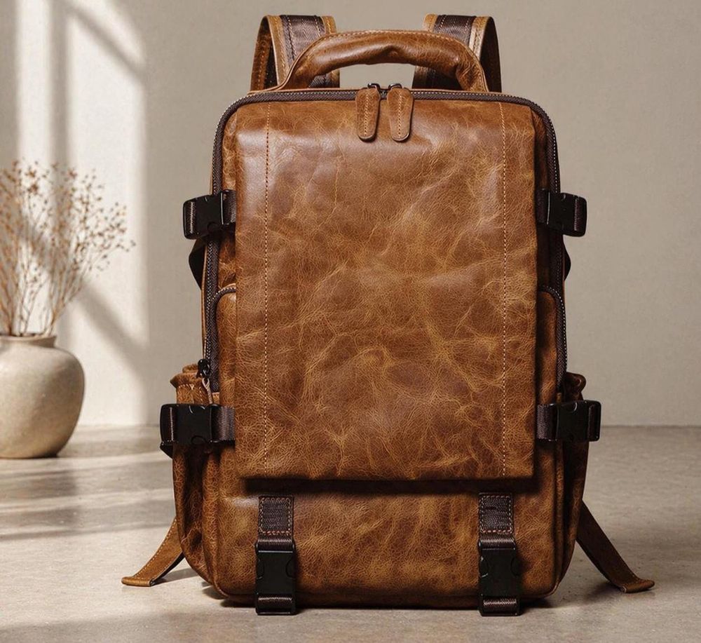 Men’s Genuine Leather Backpack – Top Cowhide - Backpack from Tin Bucket Mercantile
