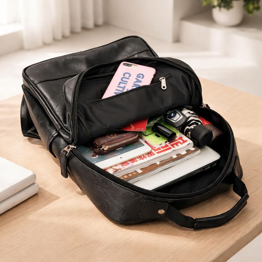Men’s Leather Backpack Large Capacity – Business detail photo 3